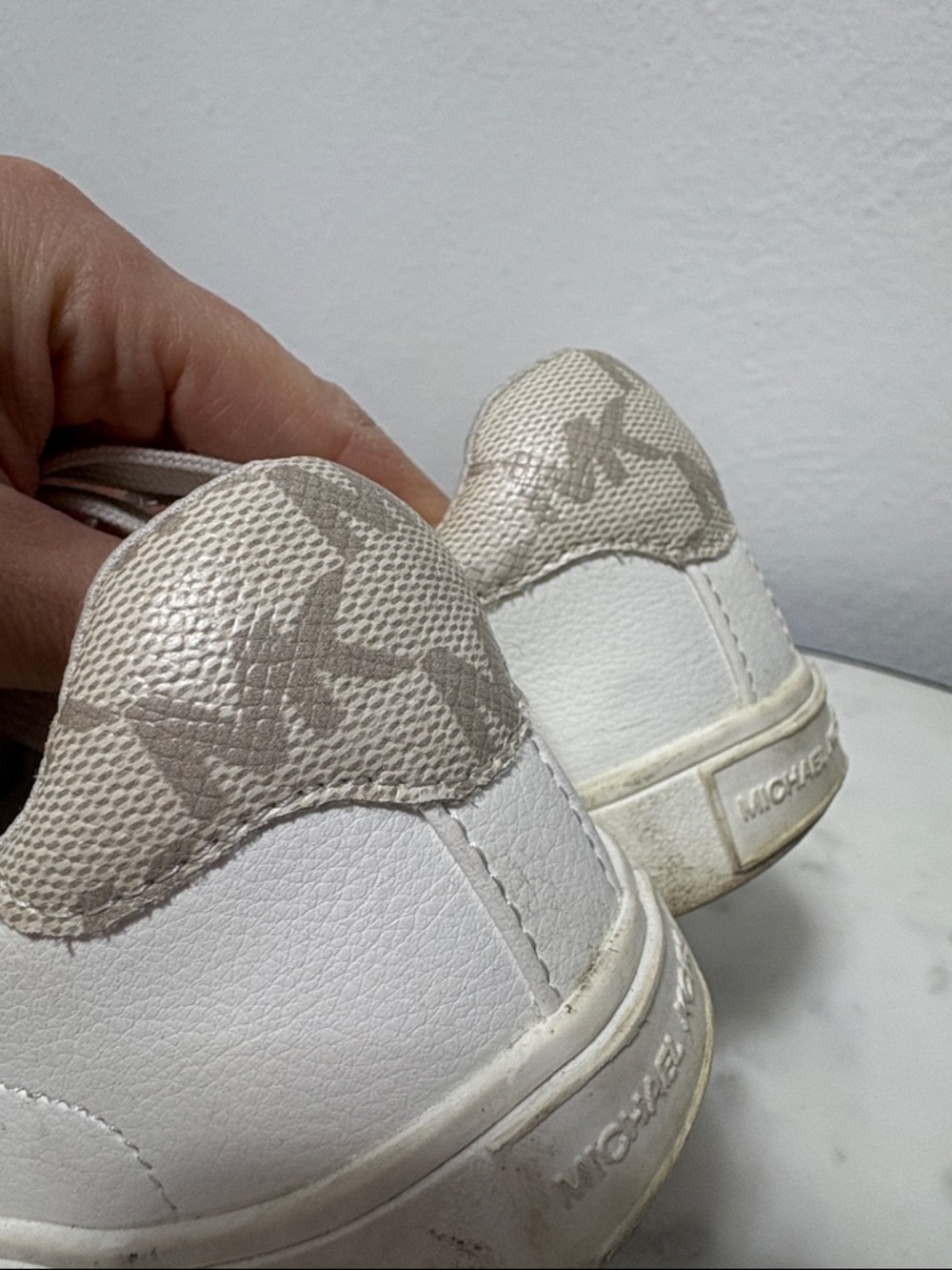 Michael Kors White & Taupe Kids Sneakers with Gold MK Accent - Picture 9 of 10